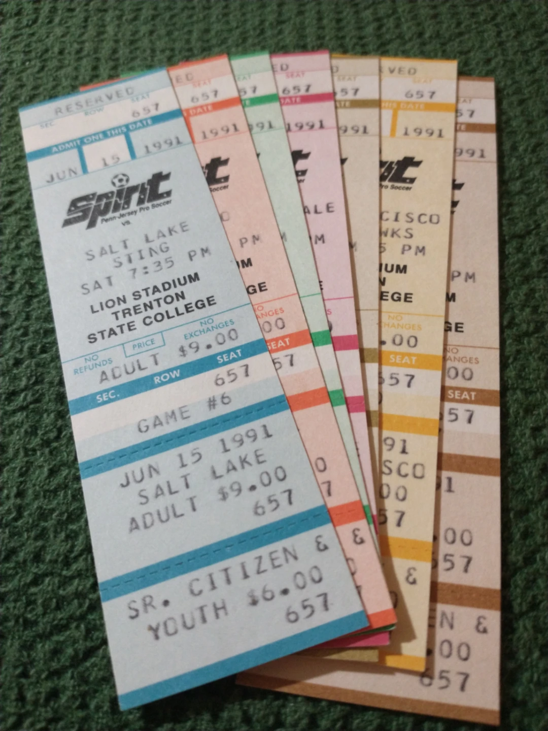 1991 Penn-Jersey Spirit Pro Soccer Unused Tickets