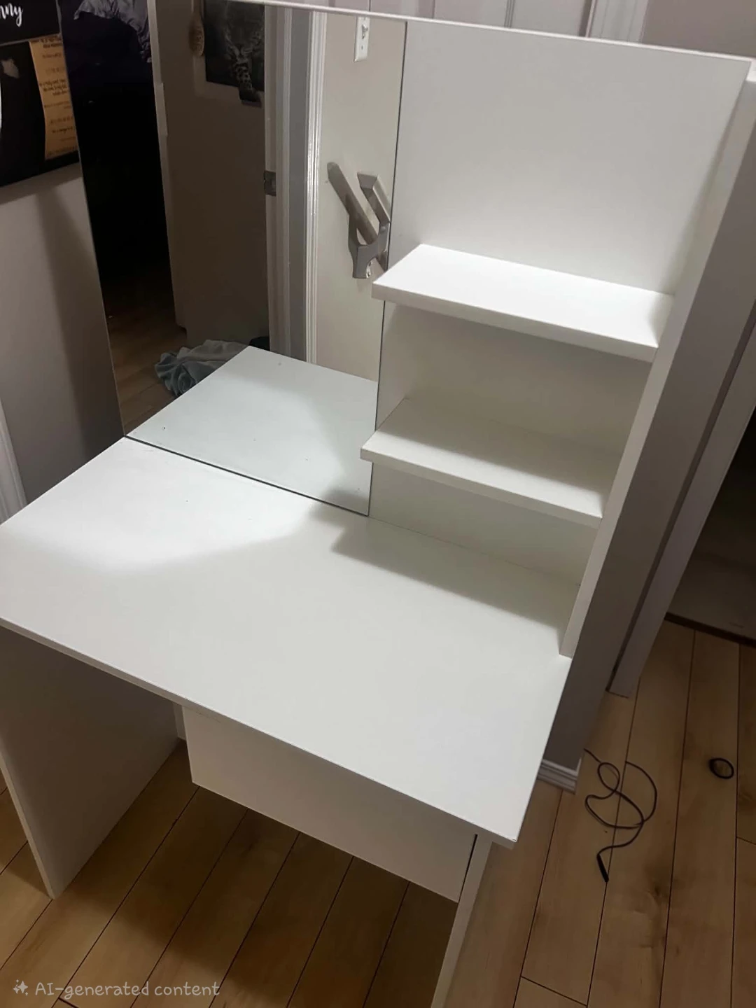 White Vanity Desk with Mirror and Stool - photo 3