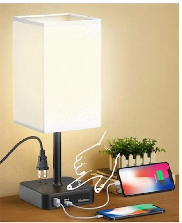 Table Lamp with USB C & USB A Charging Port and AC Outlet