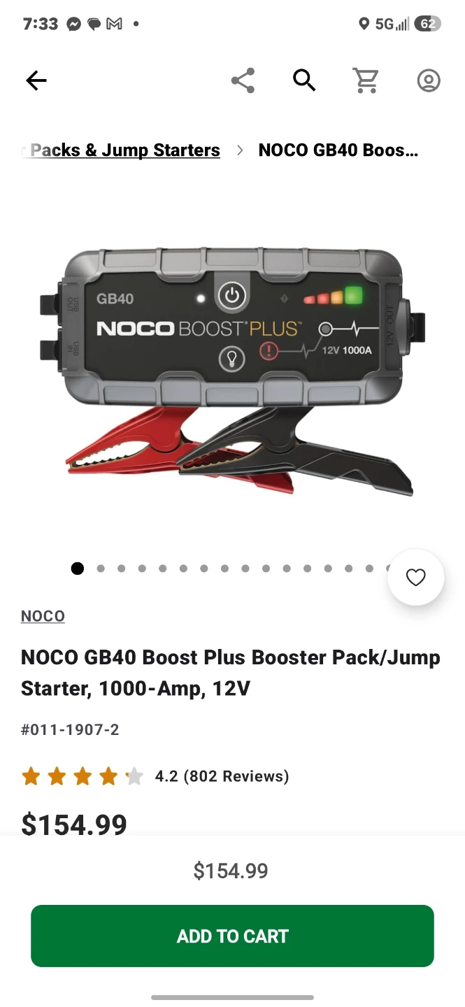 NOCO GB40 Boost Plus Jump Starter 1000A 12V