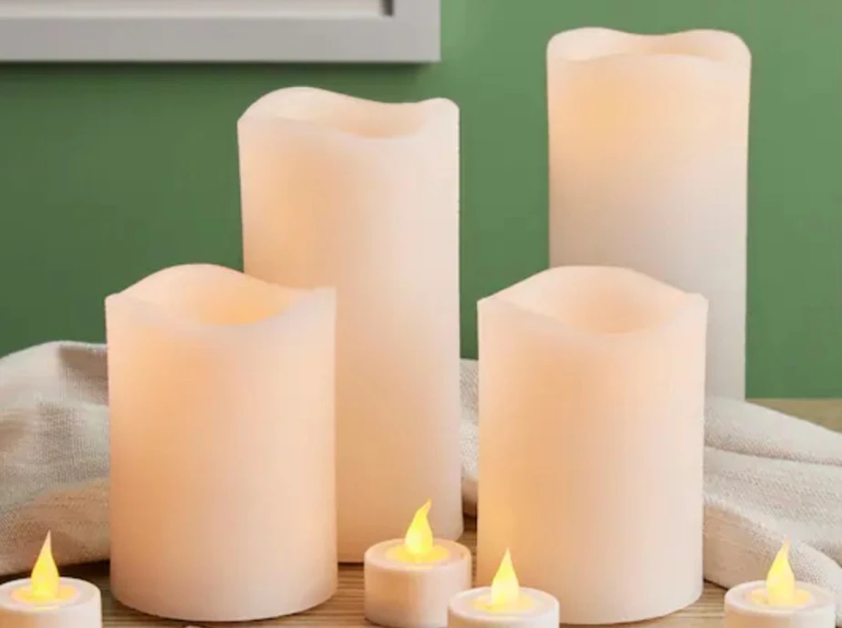 6 Flameless Wax Pillar Candles with 6 Flameless Tea Lights