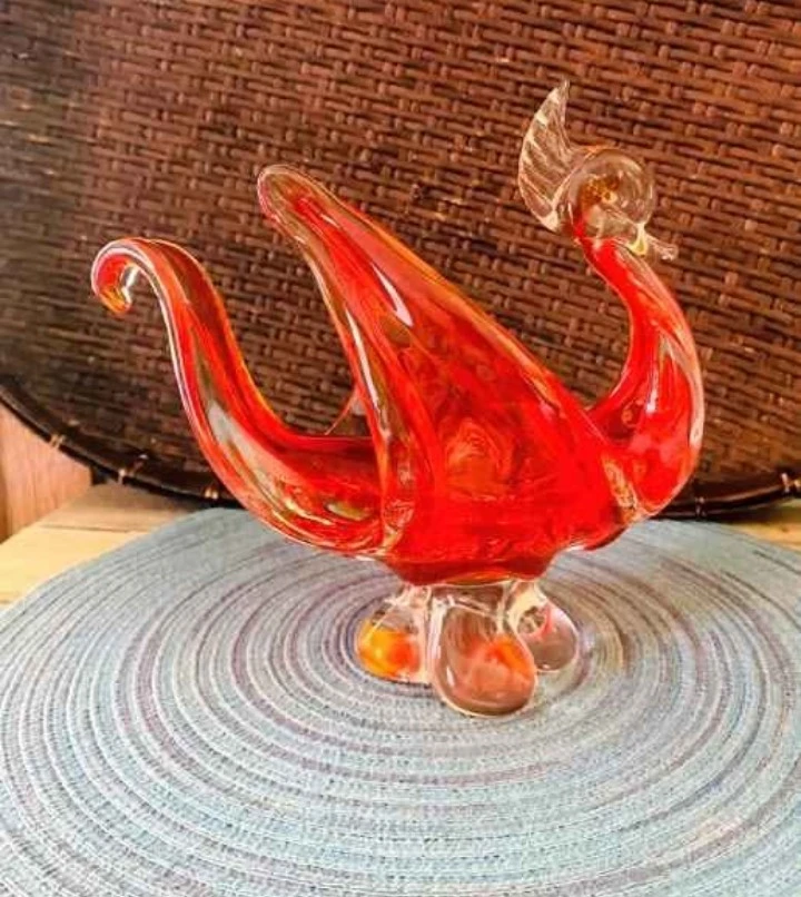 Chalet Loraine Orange Glass Swan Candy Dish