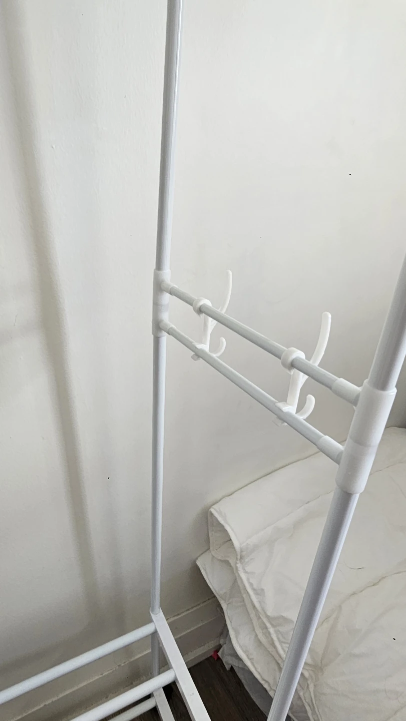 White Metal Garment Rack with Shelves and Wheels - photo 3