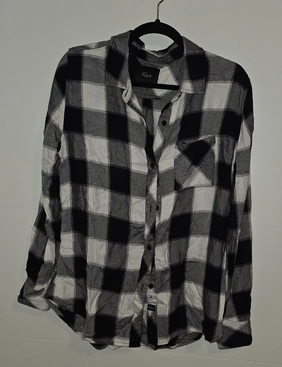 Rails Black White Plaid Button-Down Shirt — Size L - photo 2