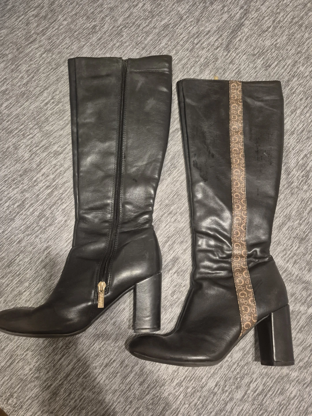 Black Guess Knee-High Boots with Logo Detail