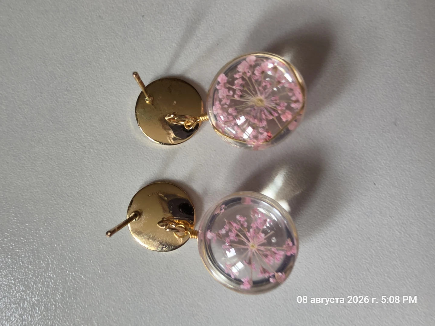 Resin Flower Earrings - Gold Tone - photo 2