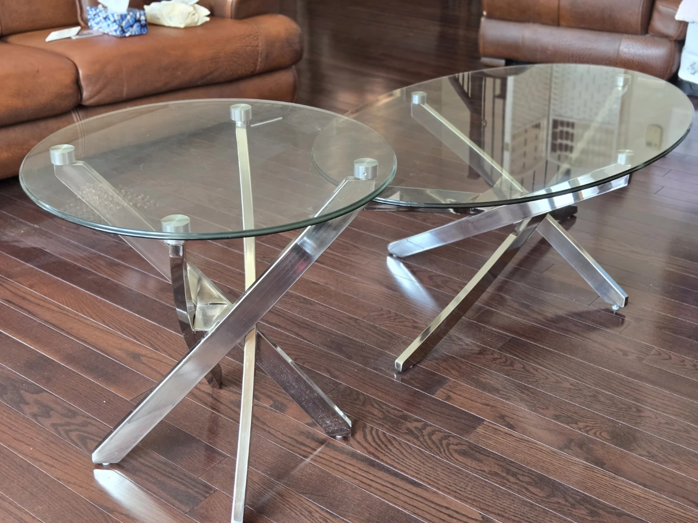 The Brick "Zila" Glass Coffee Table & End Table Set - Like New