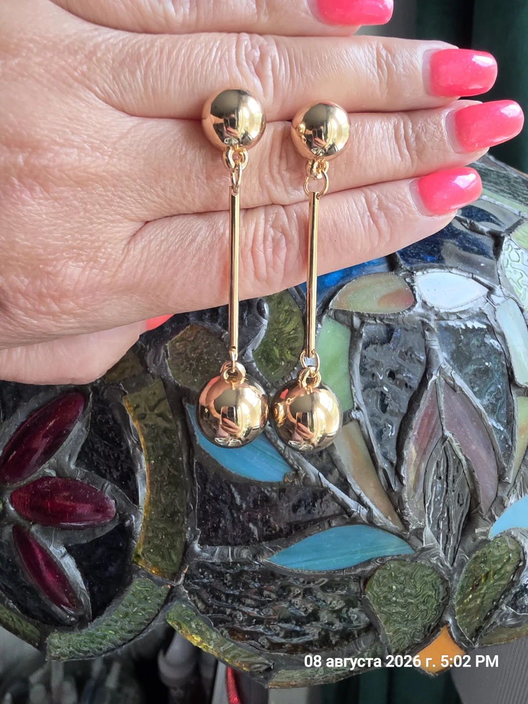Gold-tone Dangle Earrings with Ball Charms