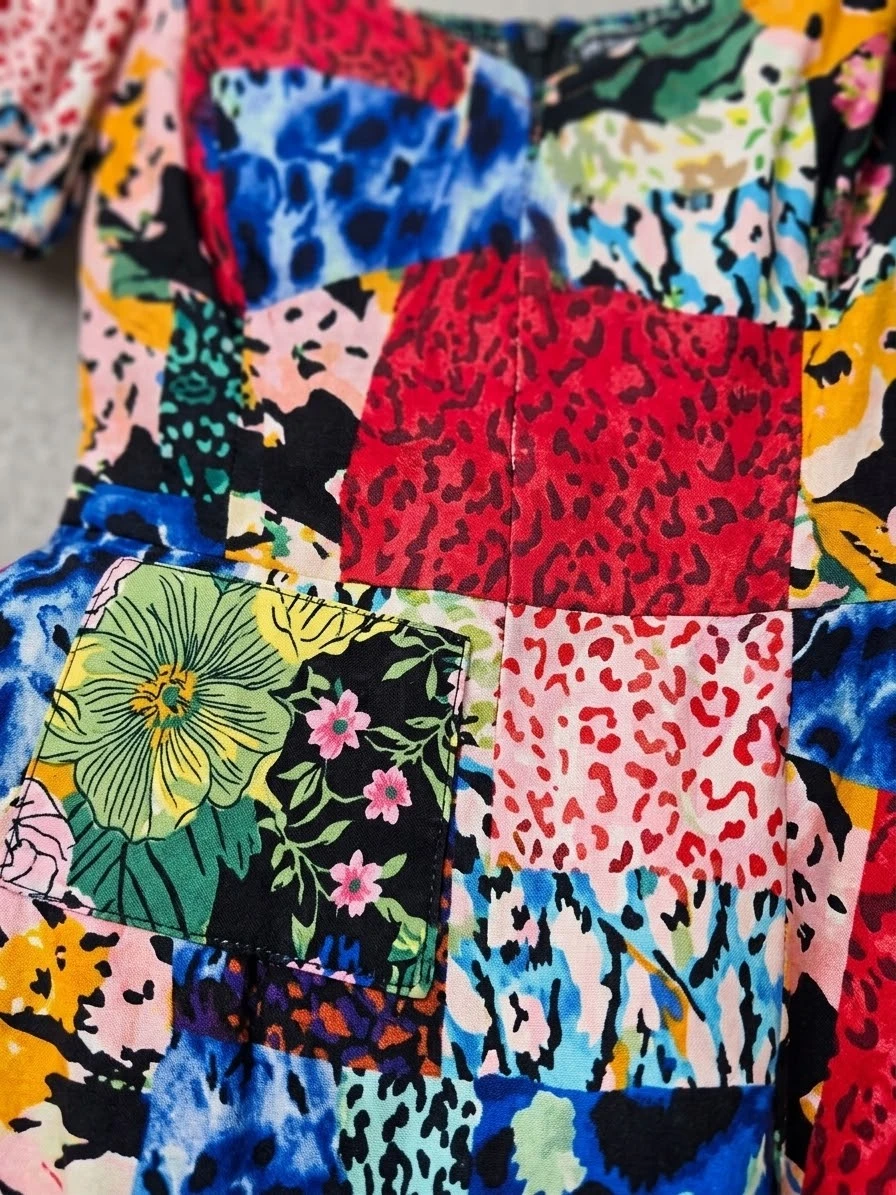Patchwork Puff Sleeve Midi Dress - photo 3