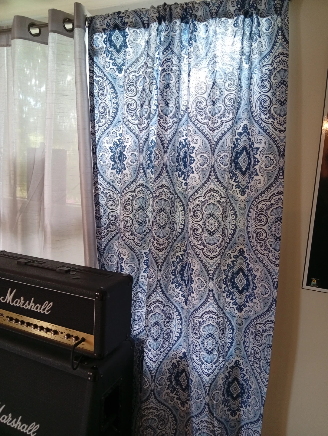 Blue Damask Pattern Curtain