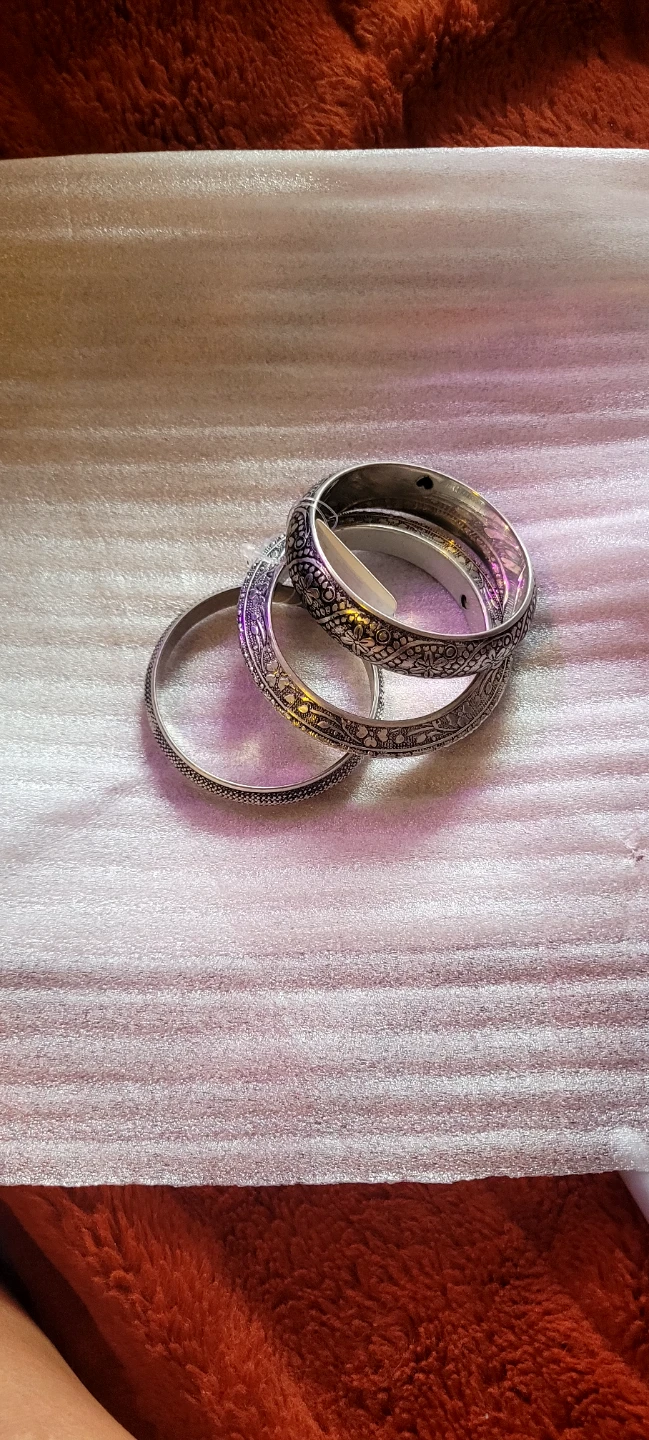 BNT Set of 3 Silver Tone Bangles with Intricate Design