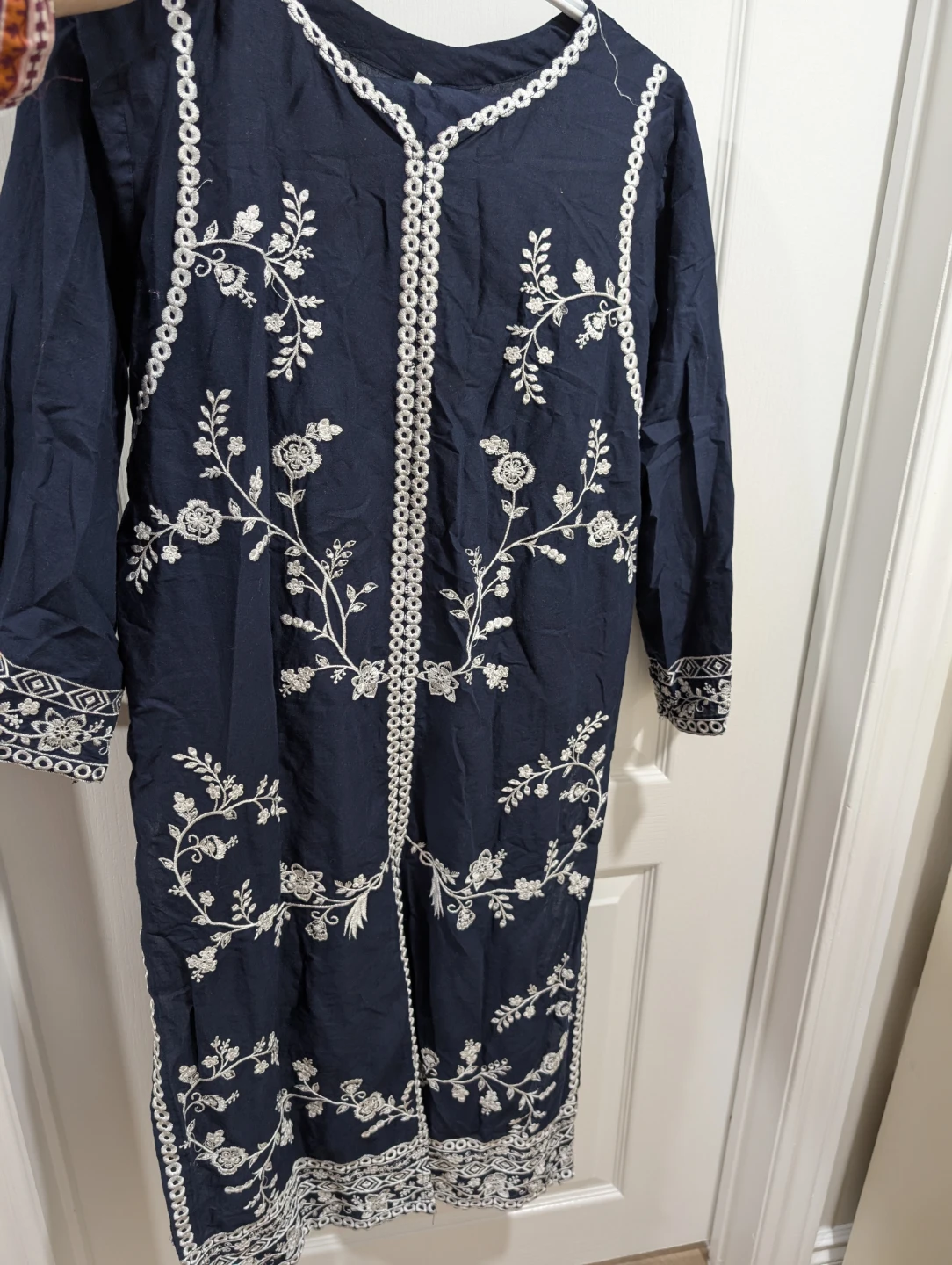 Navy Blue Embroidered Kurti with trouser