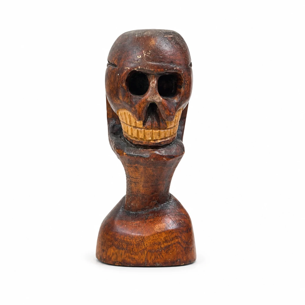 Hand Carved Wooden Skull Figurine