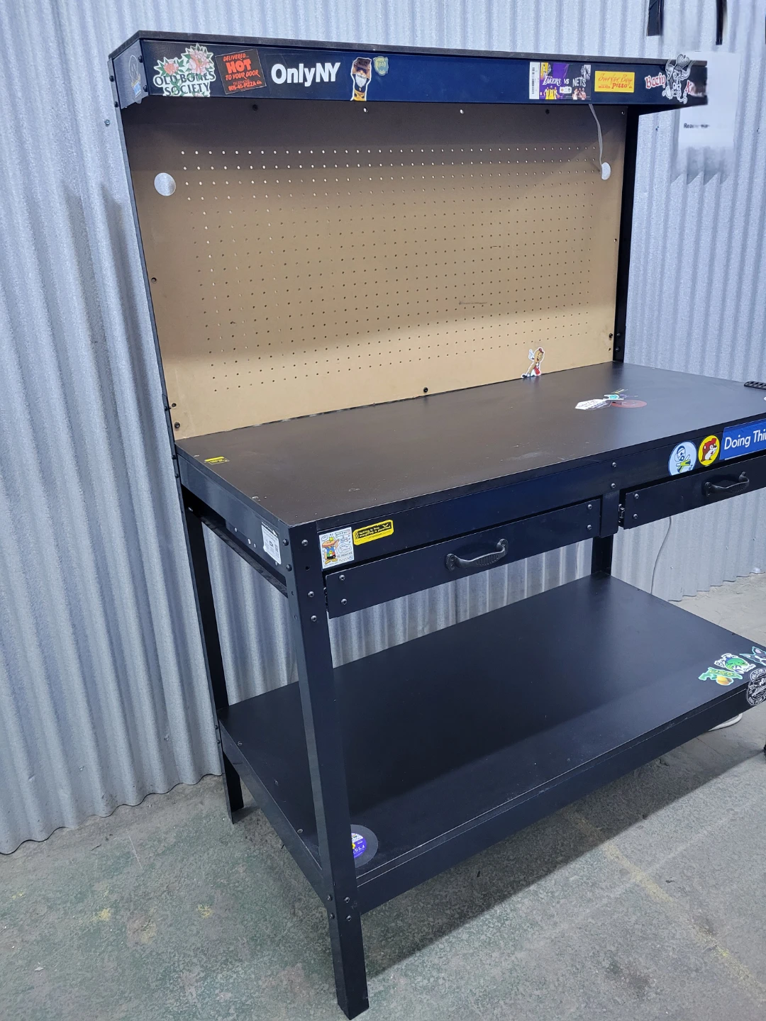 Black Metal Workbench with Pegboard Back and Drawers - photo 3