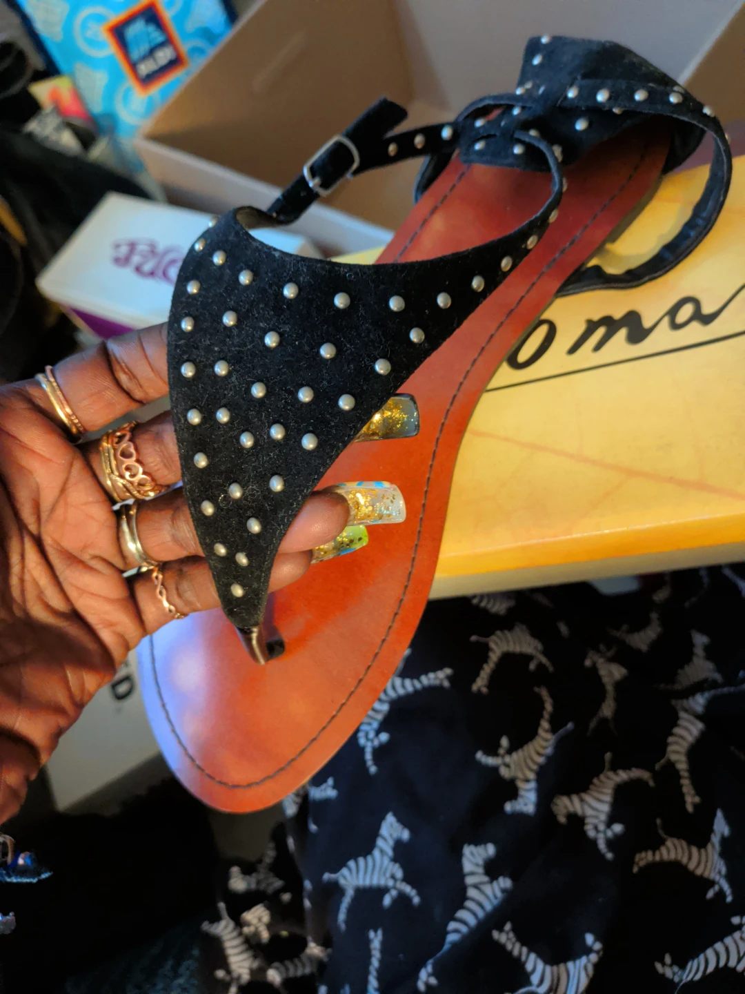 Black Studded Thong Sandals - photo 3