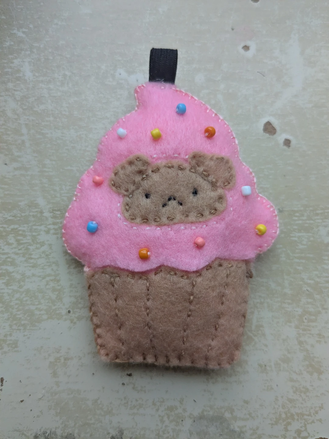 Handmade Felt Cupcake Keychain with Bear