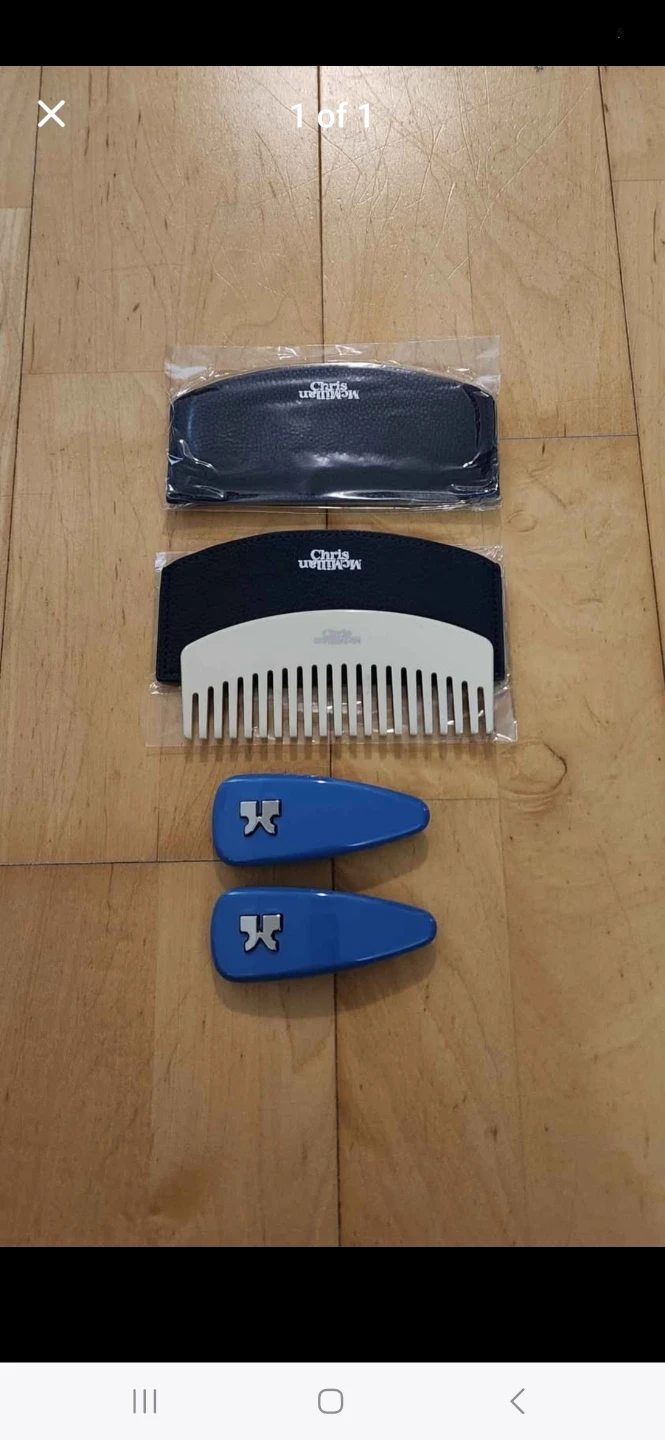 Chris McMillan Beige Combs with Leather Cover, Blue Hair Clips