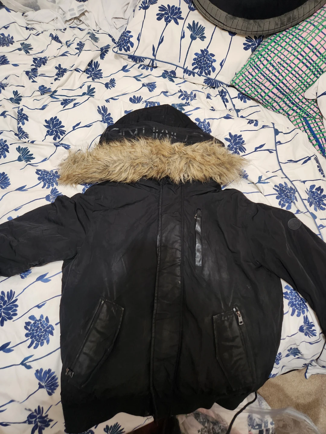 Black Parka Jacket with Faux Fur Hood - photo 2