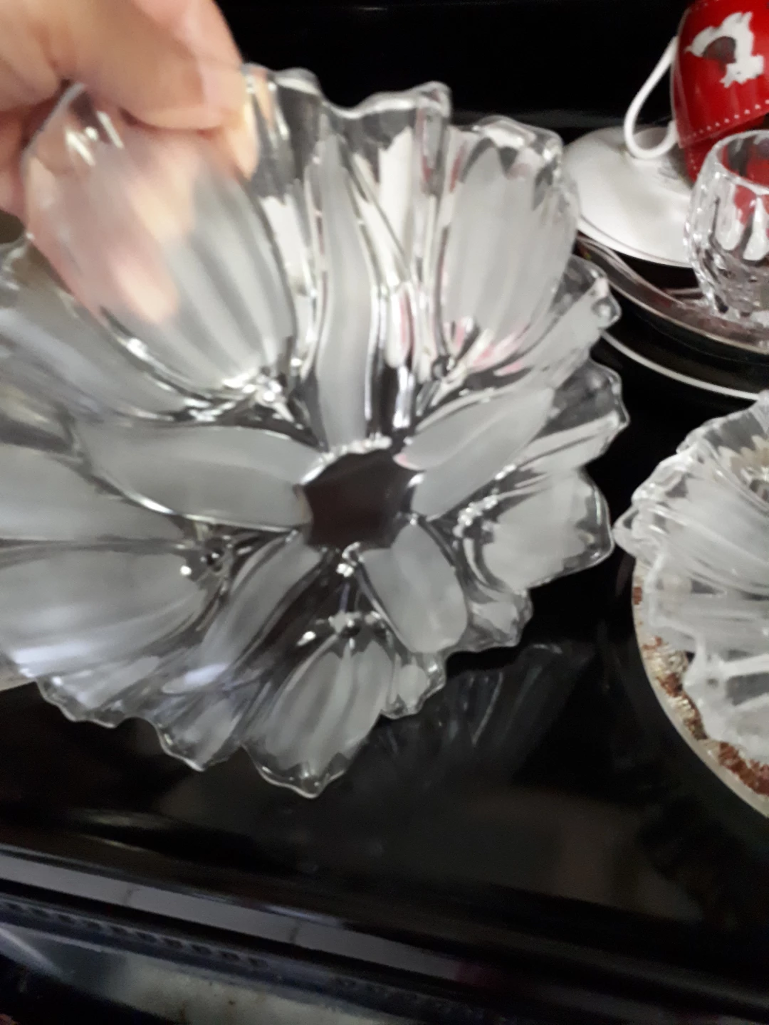 3 Clear Glass Serving small Dish with Floral Design