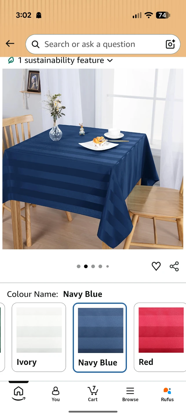Tablecloth - Navy Blue Striped - 54 x 54 Inch - photo 2