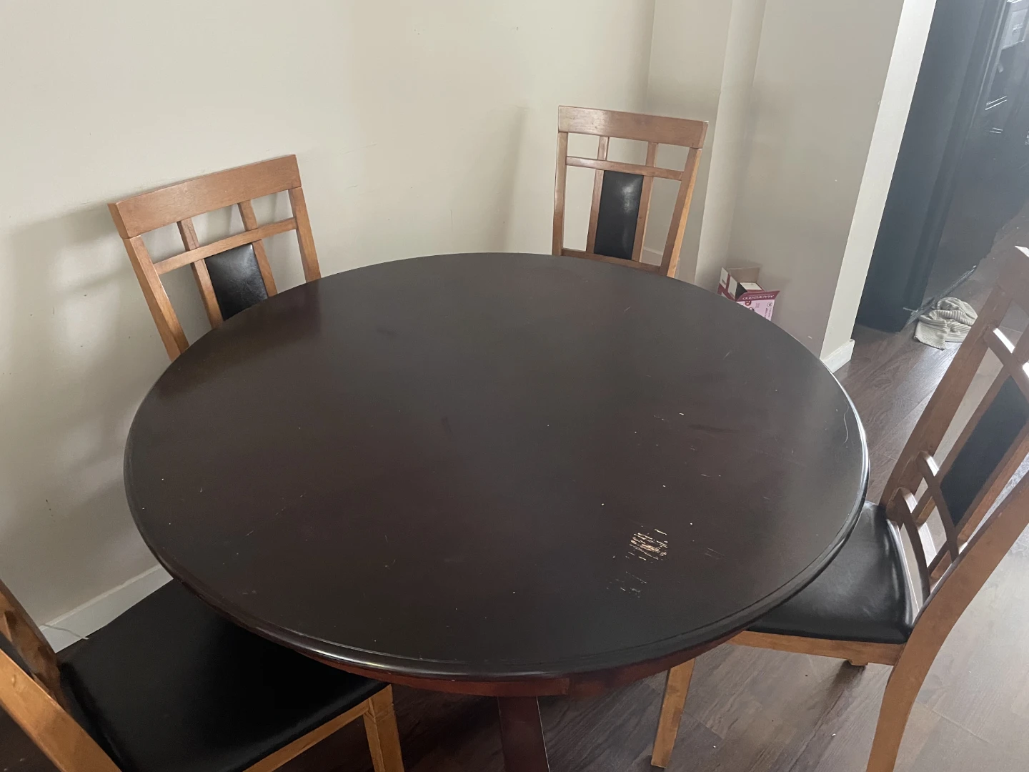 Wood dining table and chairs