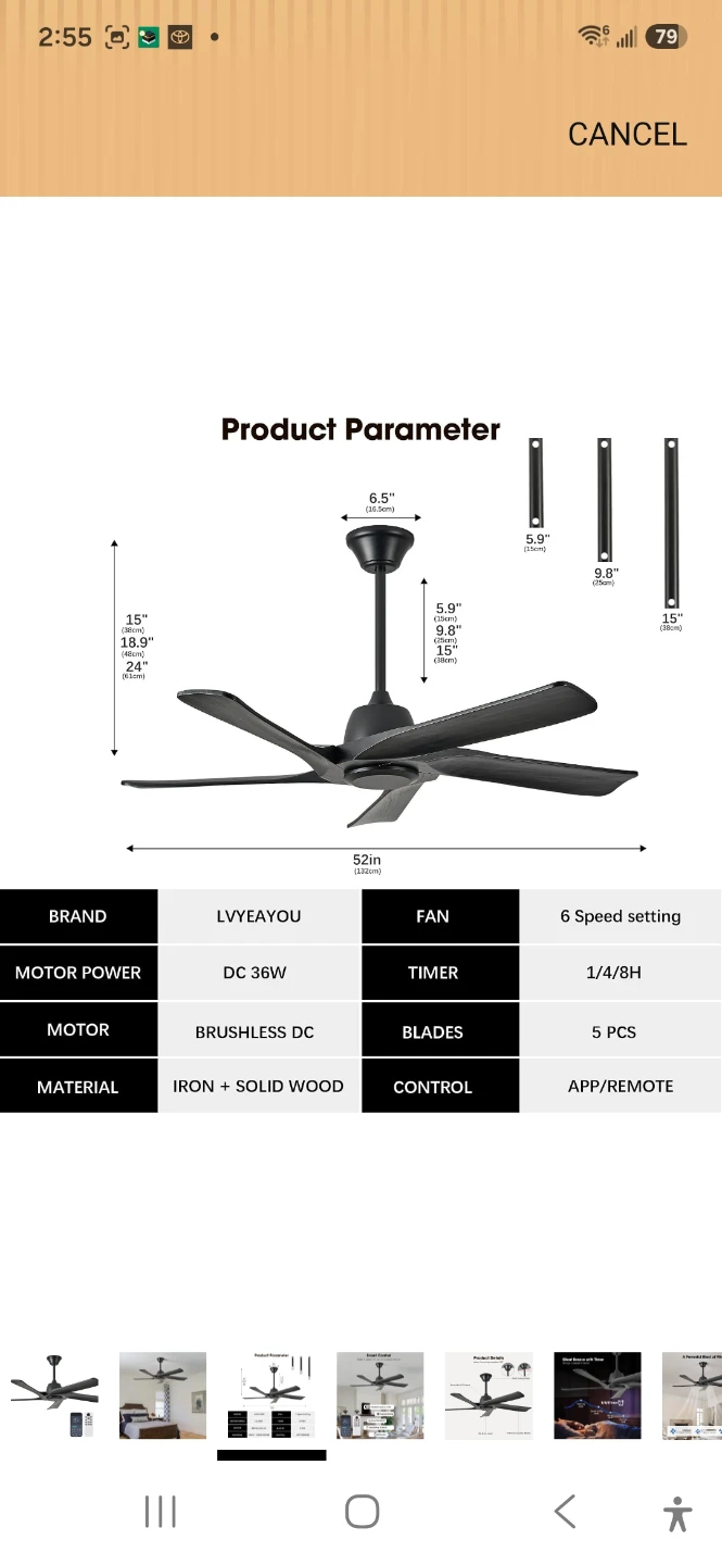 LVYEAYOU Black 52-inch Reversible DC Motor Ceiling Fan