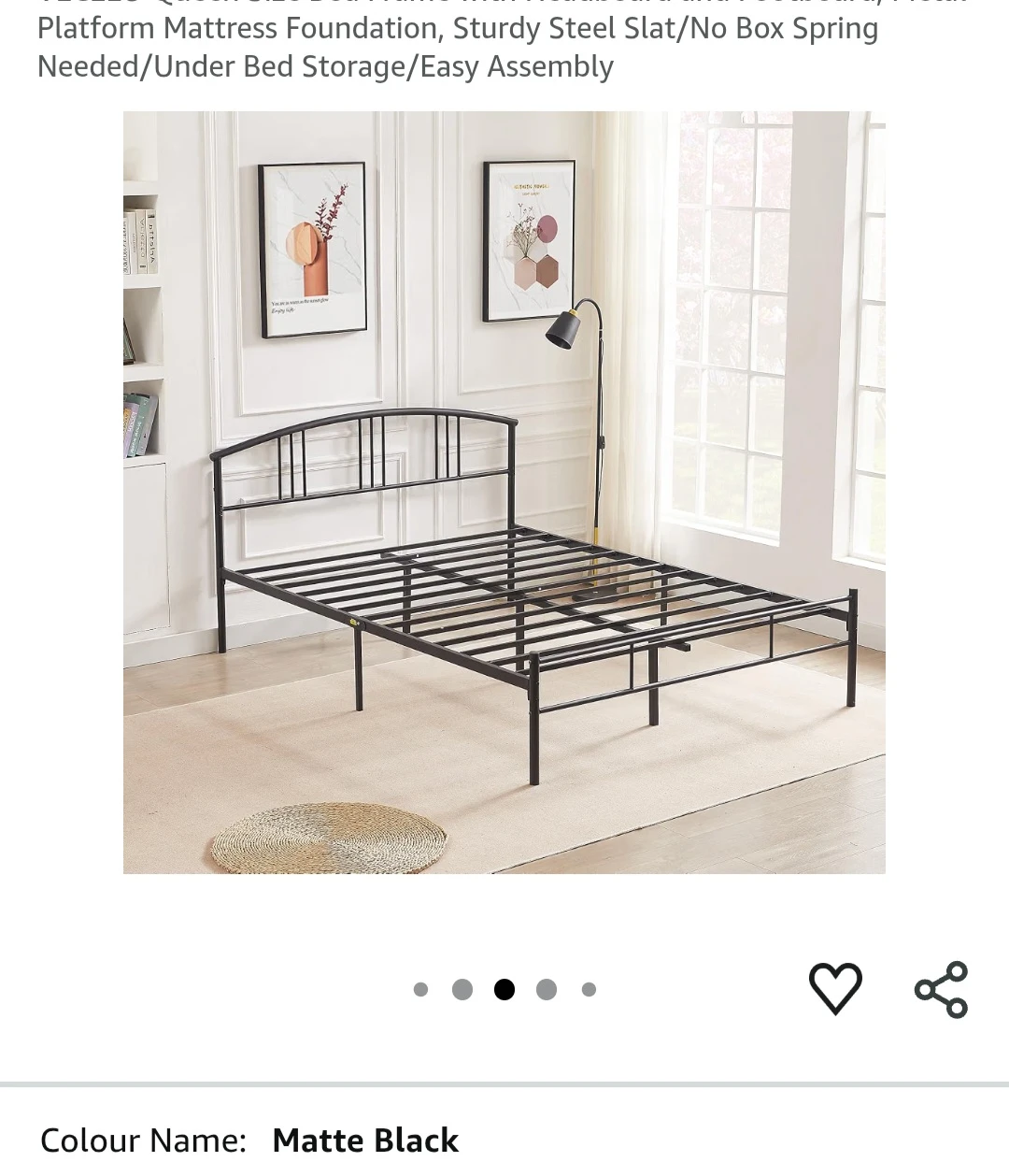 Full/Double Bed Frame with Headboard - Matte Black Metal
