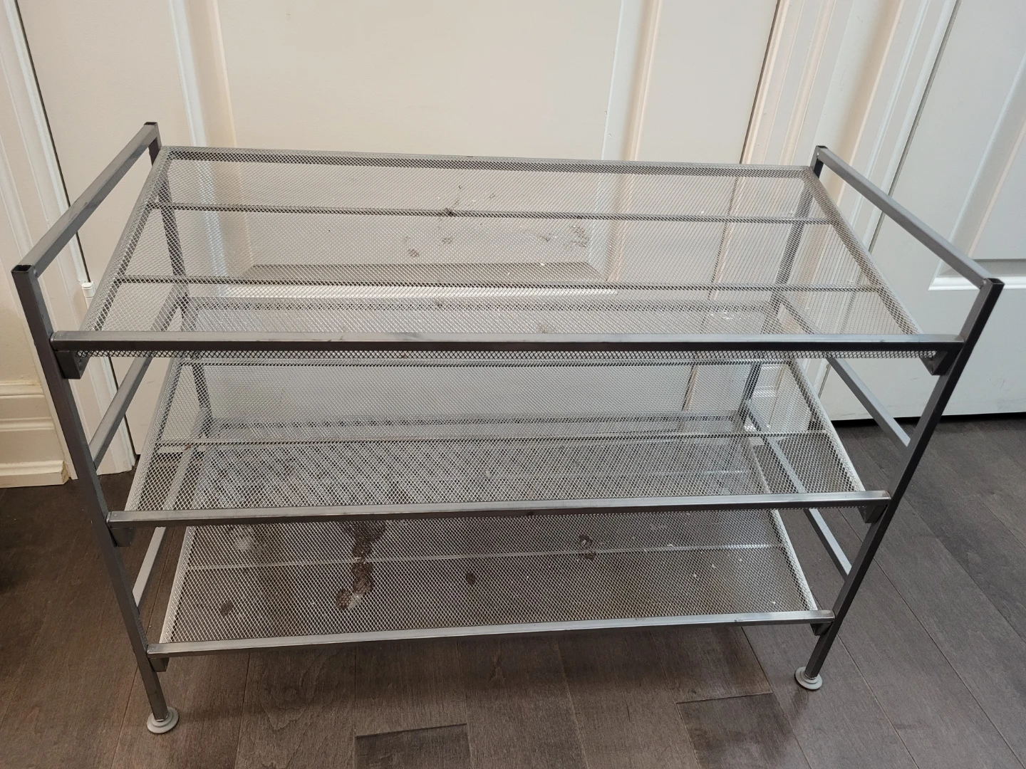 Three Tier Silver Metal Mesh Shoe Rack