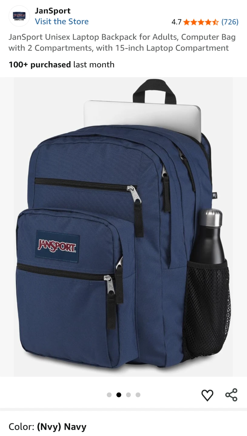 Jansport XL Big Size Unisex Backpack / Navy Blue - photo 2