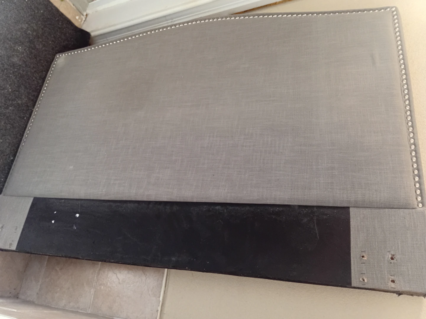 Grey Upholstered Headboard with Studs