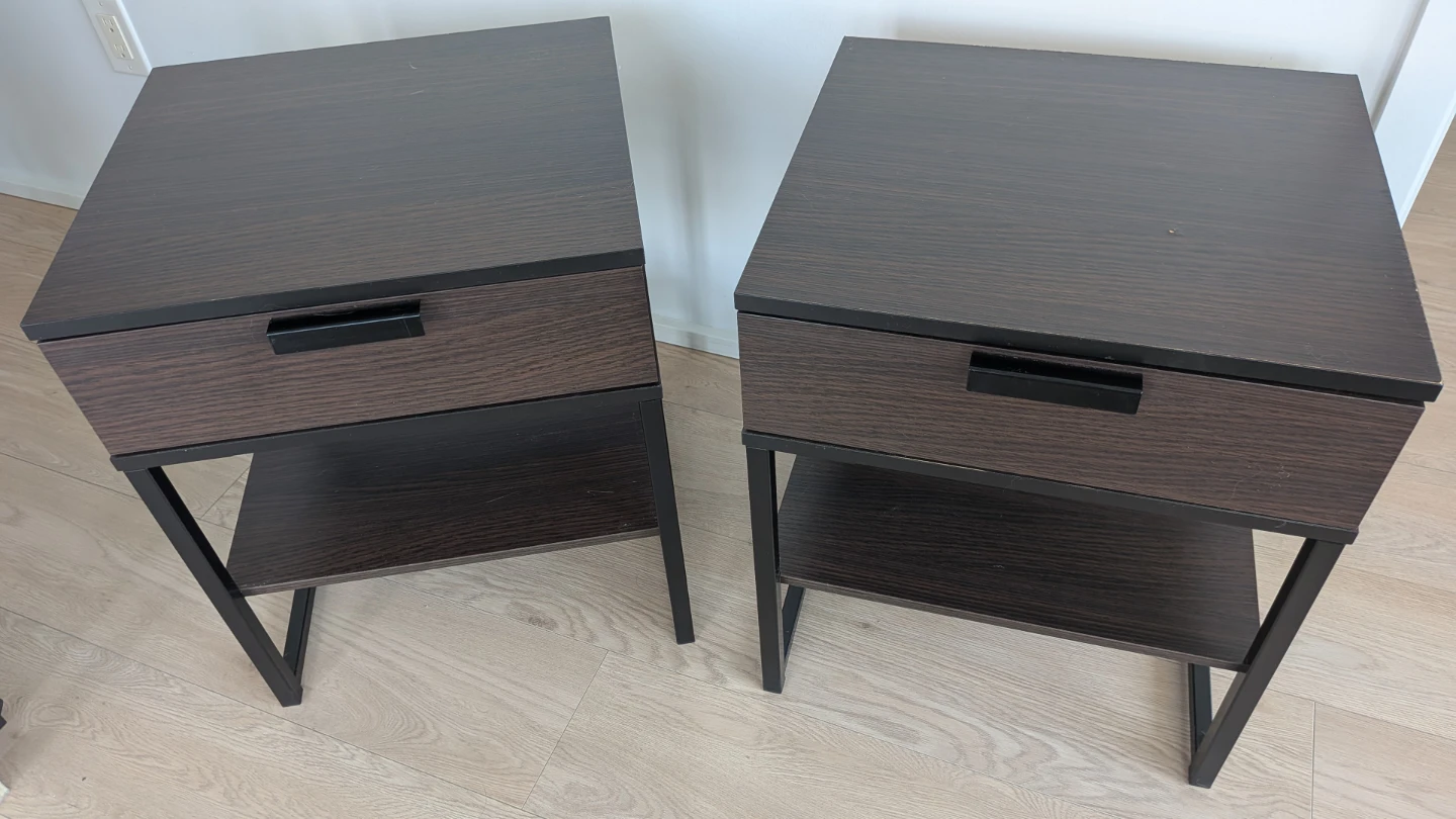 Pair of Dark Wood Nightstands with Drawer - photo 2