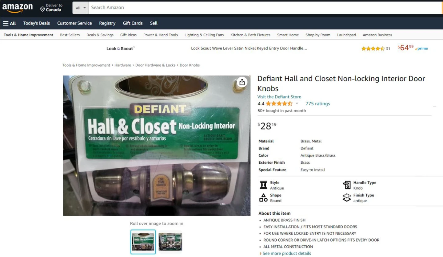 Hall and Closest Non-locking Interior Door Lock - Brand New!!
