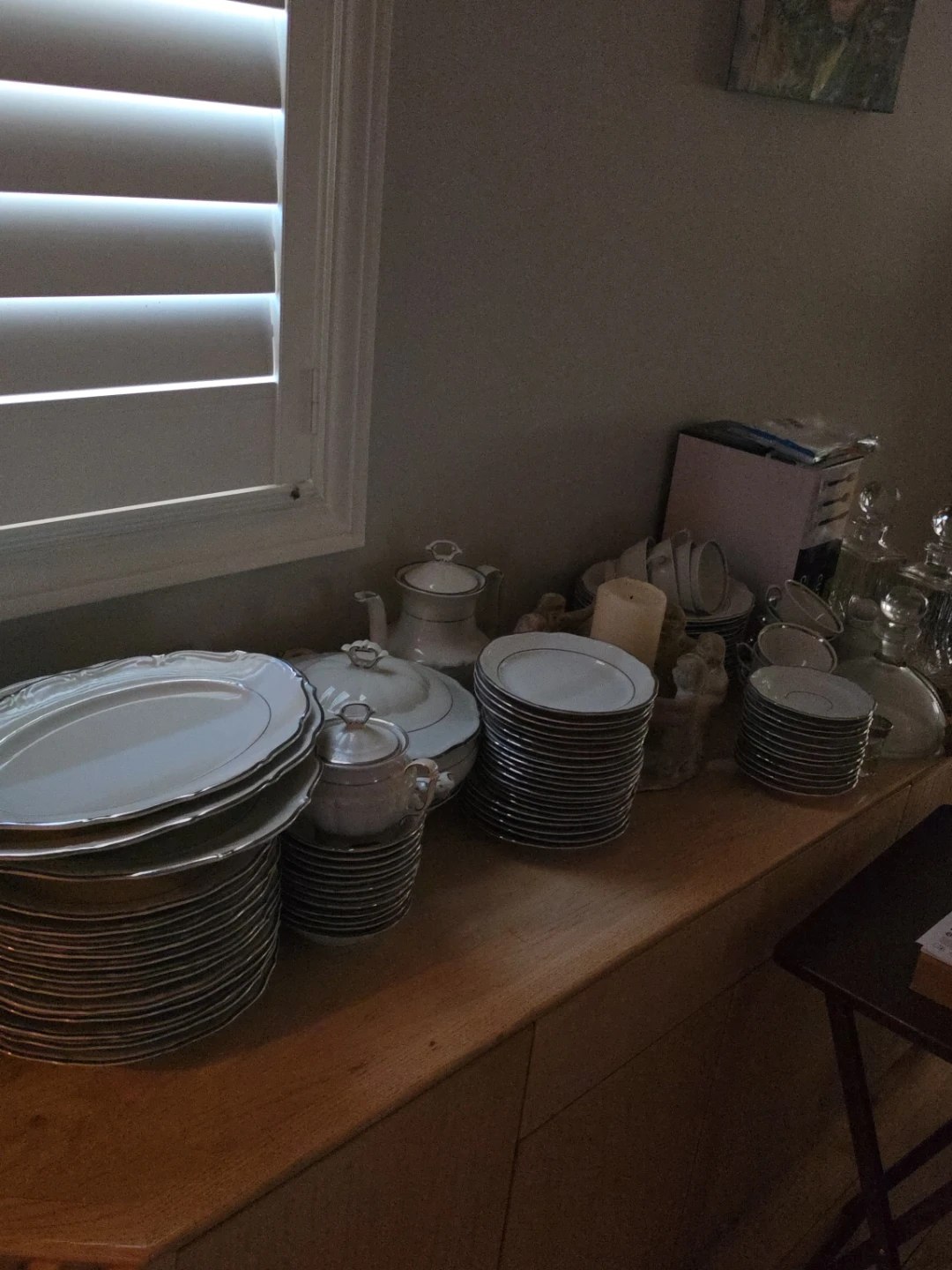 White Dinnerware Set with Silver Trim