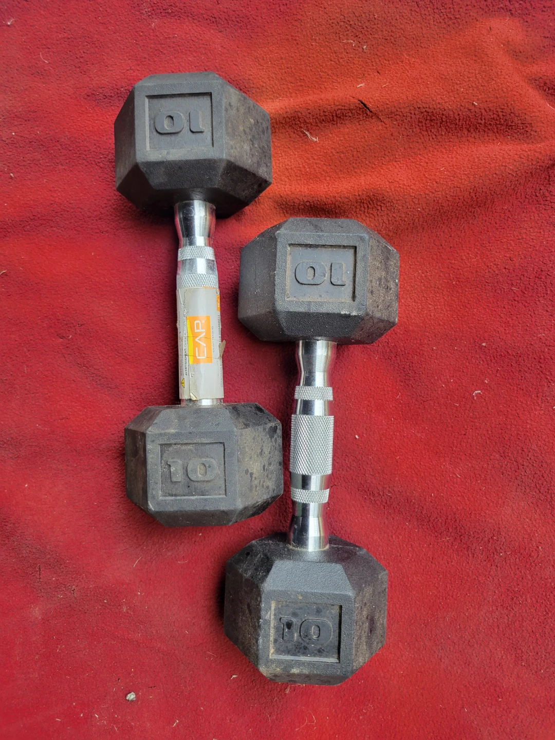 SET OF  10LB RUBBER COATED HEXHEAD DUMBBELLS  TOTAL 20LBs