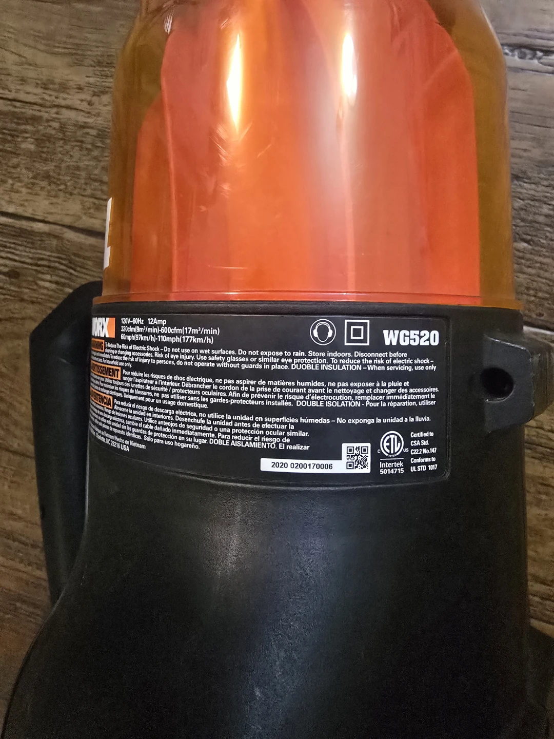 WORX WG520 12 Amp Turbine 600 Electric Leaf Blower - photo 5