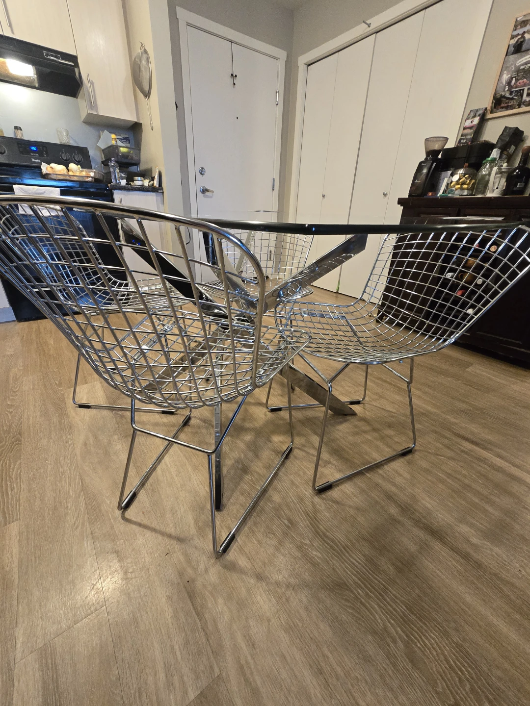 Glass Top Dining Table with Chrome Wire Chairs - photo 2