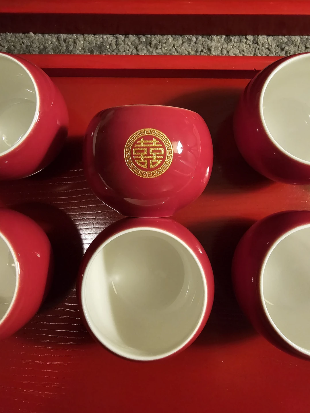 Chinese Wedding Tea Ceremony Red Traditional Porcelain Cups - photo 3