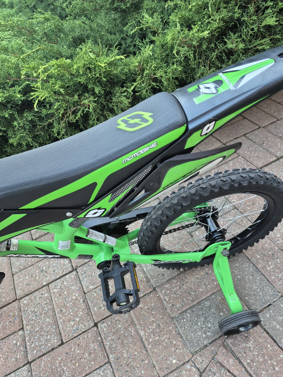Green Motobike Kids Bicycle with Training Wheels - photo 3