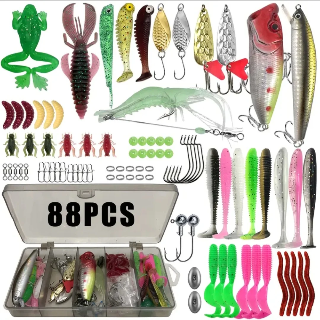 Fishing lures Baits Hooks Lead Weights Frogs Set