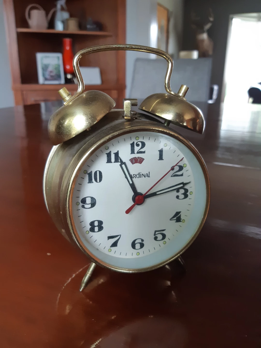 Vintage Cardinal wind-up twin-bell mechanical alarm clock