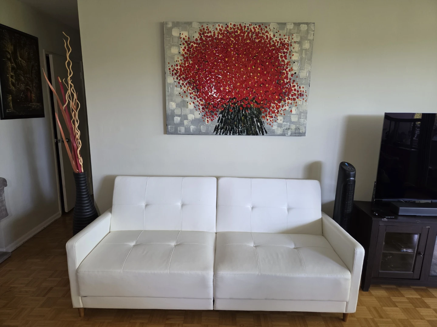 White Faux Leather Sofa Bed / Futon –  Click-Clack Fold Down