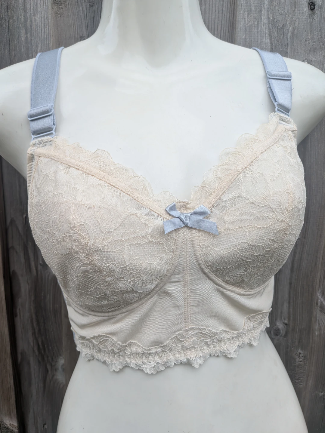 Cream & Blue Lace Bustier Bra size SMALL
