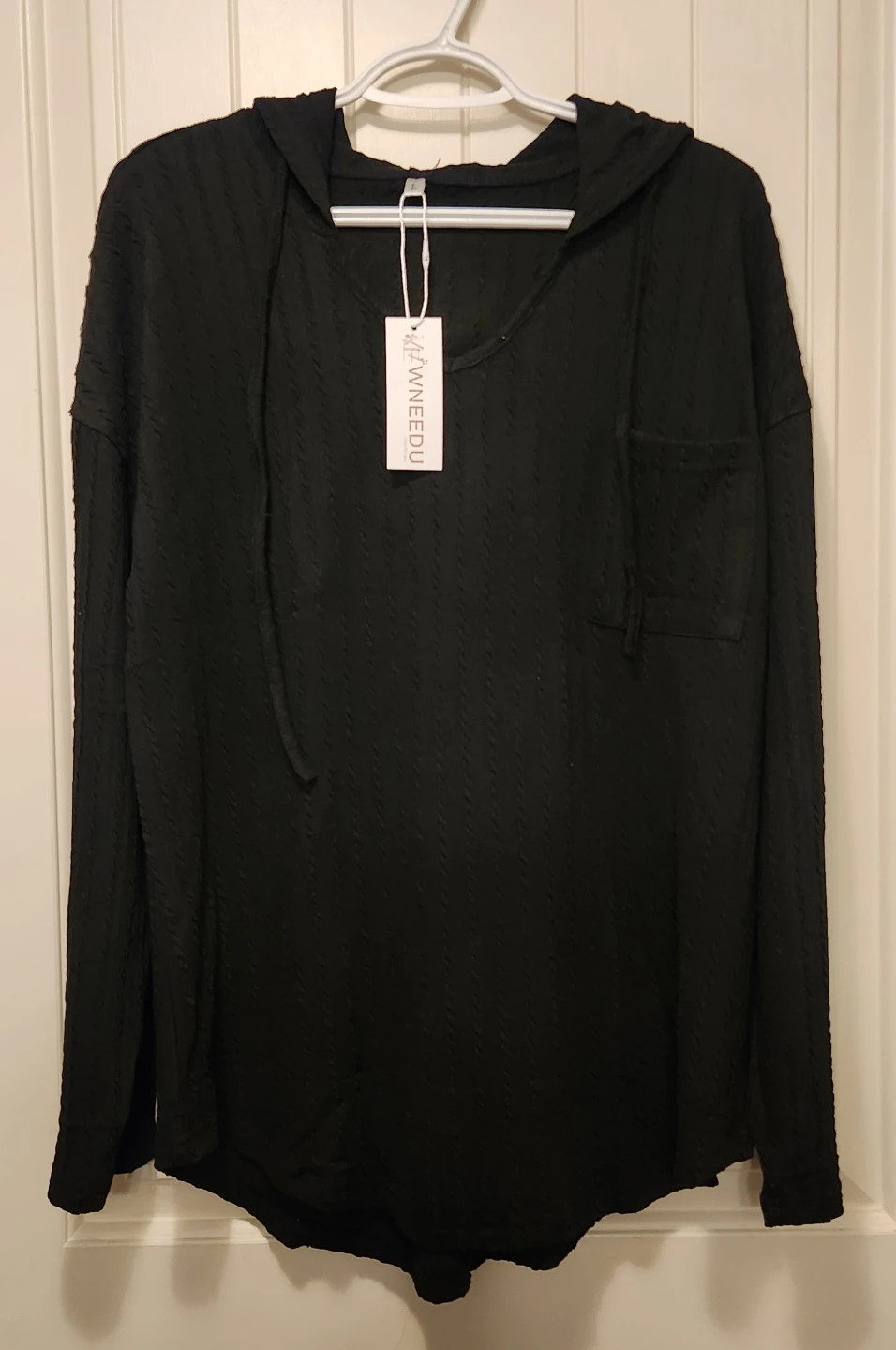 WNEEDU Black Hooded Pullover Top Size L