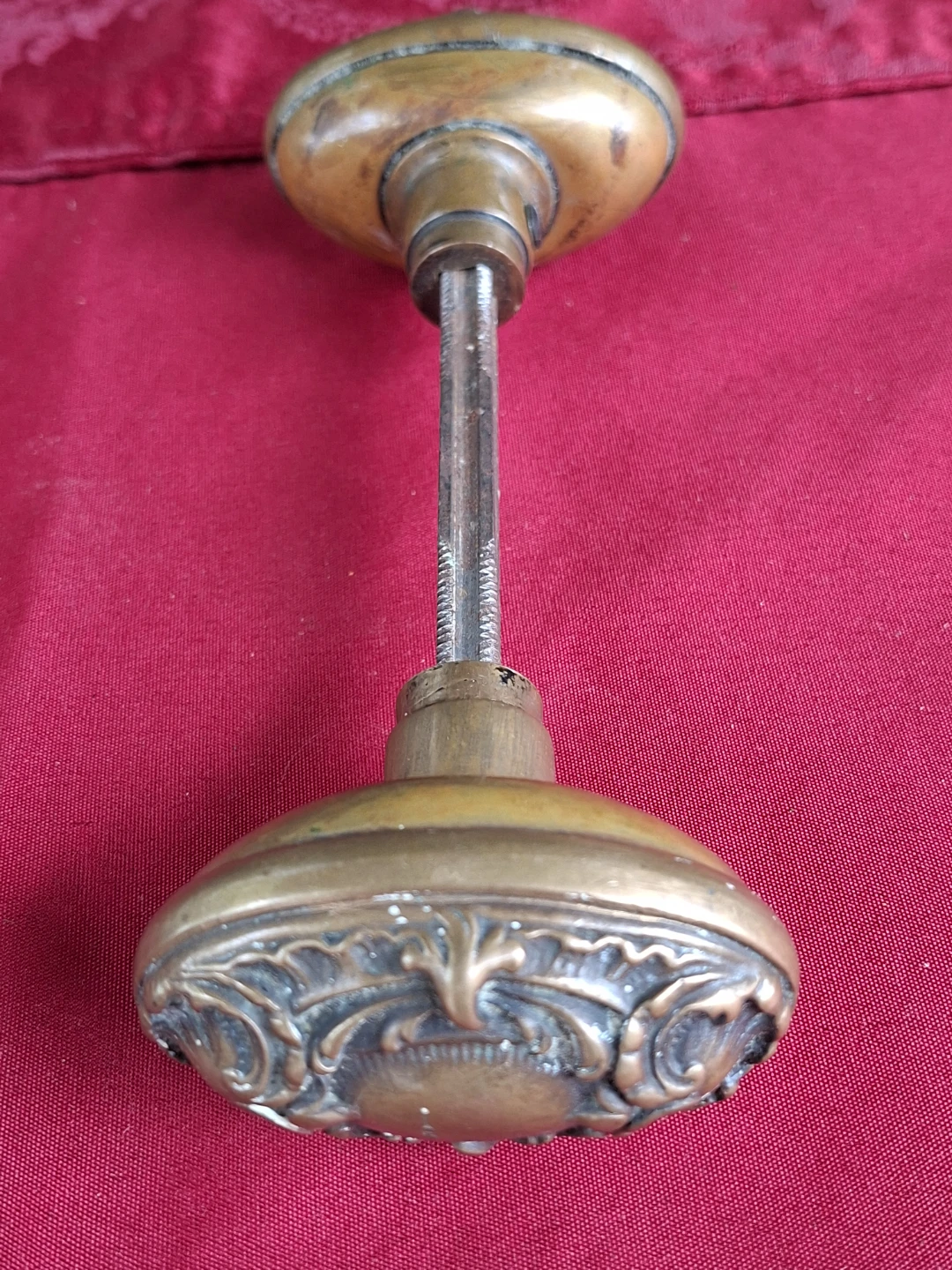 Antique Brass Doorknob Set with Decorative Detailing