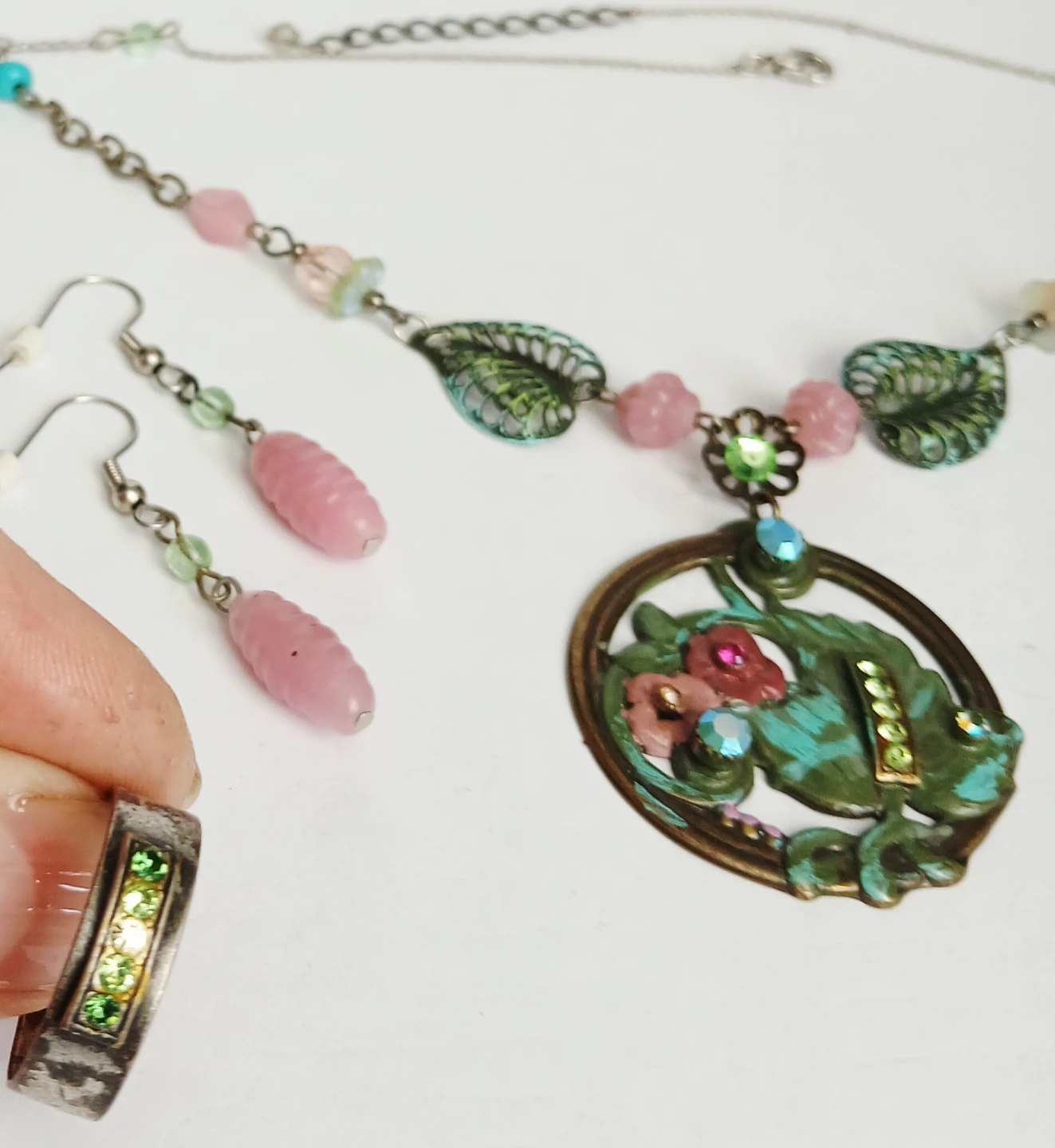 Natural motif set of3: Necklace, Earrings & Ring - photo 3