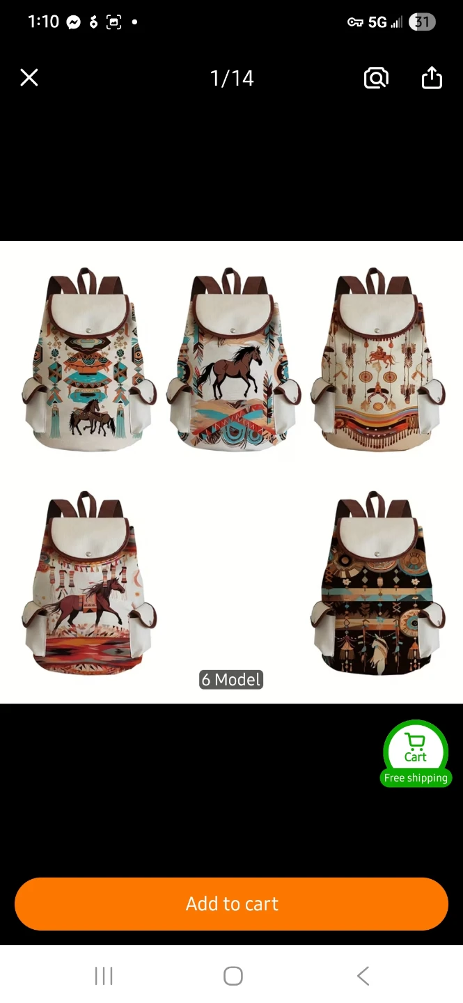 Canvas Drawstring Backpack with Horse Graphic - photo 5