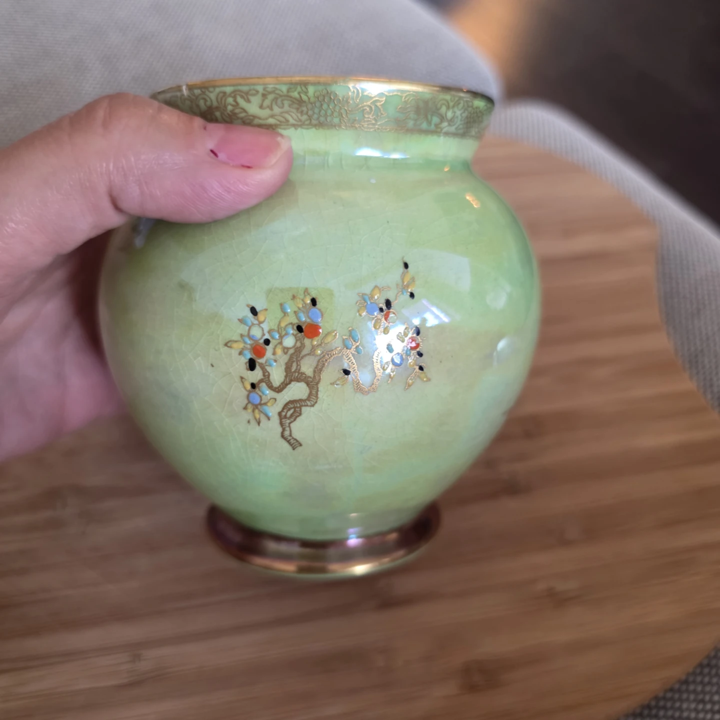 Antique Carlton Ware apple green lusterware vase