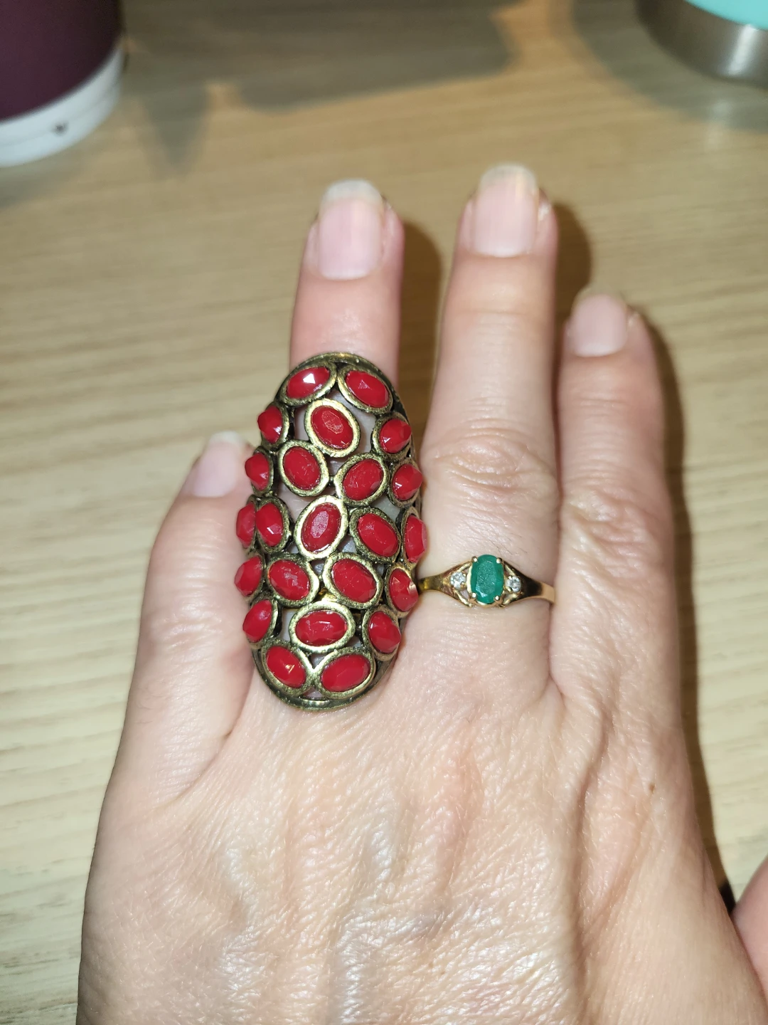 Large Statement Ring with Red Stones - photo 2