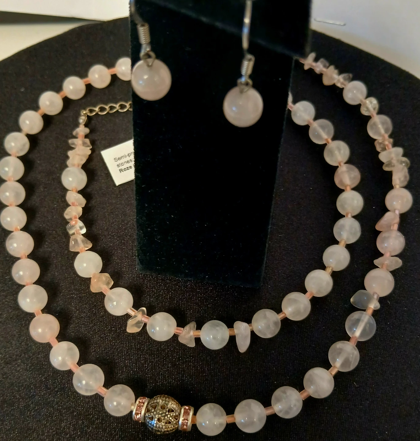 Rose Quartz Necklace and Earrings Set