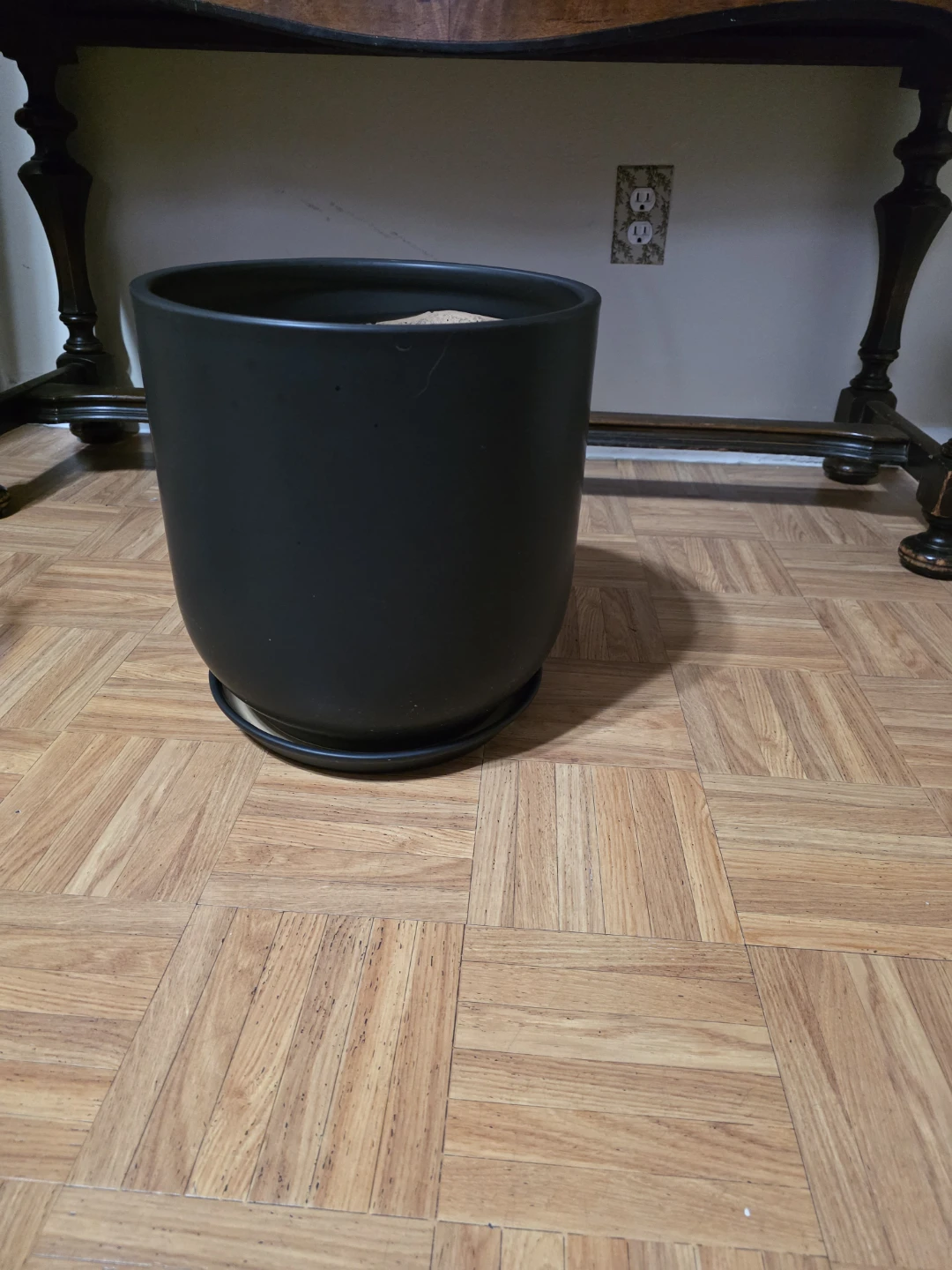 Black Ceramic Planter with Saucer